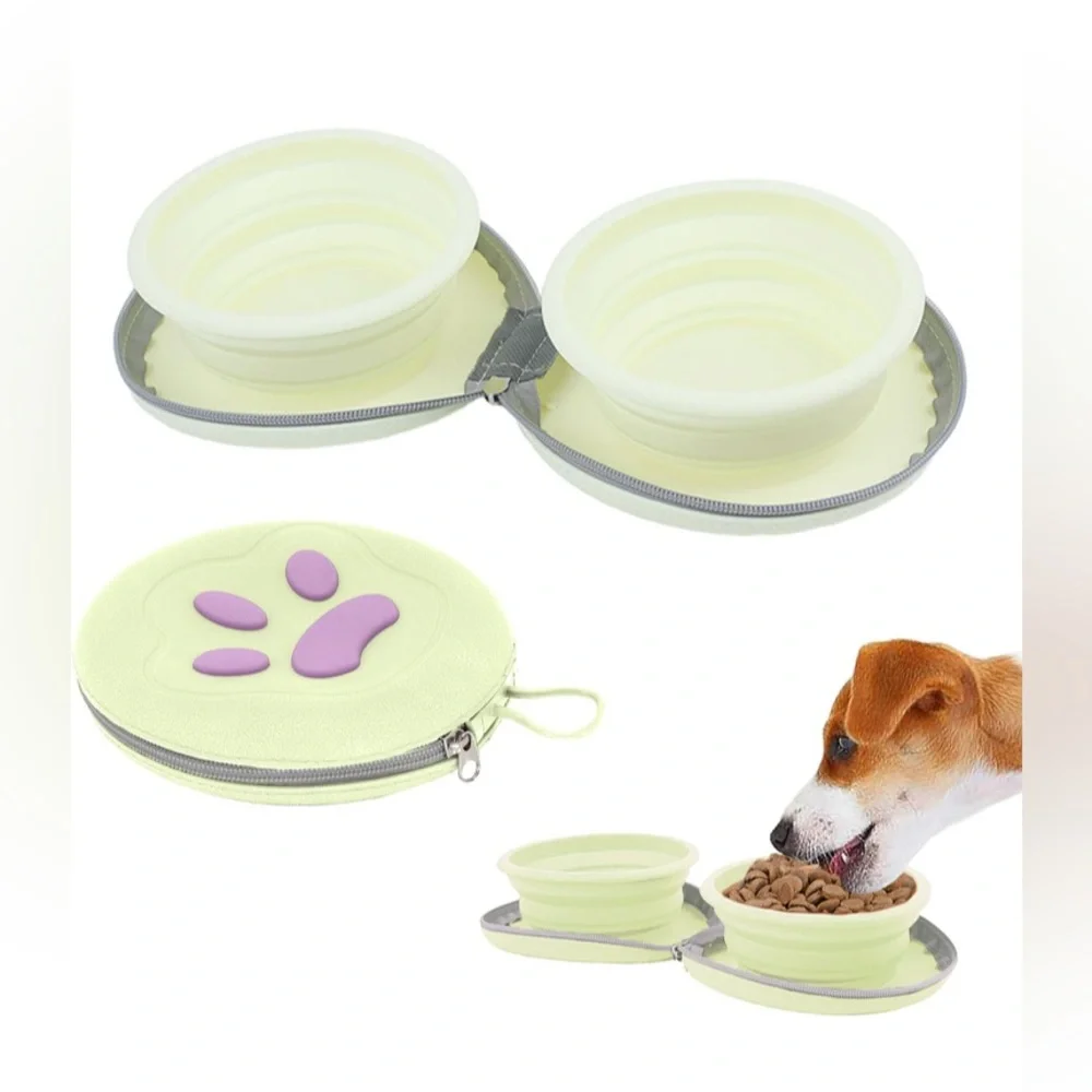 Portable Pink Dog Travel Collapsible Bowl Set